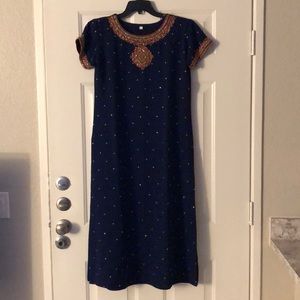 Elegant Navy Blue Embellished Dress